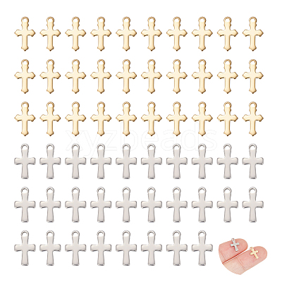100Pcs 2 Colors 304 Stainless Steel Tiny Cross Charms FIND-UN0004-01-1