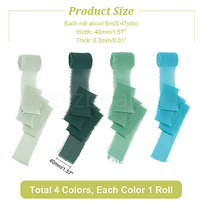 4 Rolls 4 Colors Polyester Raw Edged Ribbon OCOR-NB0001-81A-1