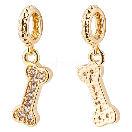 BENECREAT 6Pcs Brass Micro Pave Grade AAA Cubic Zirconia European Dangle Charms KK-BC0007-15-1