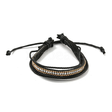 Braided PU Leather & Waxed Cords Multi-strand Bracelets BJEW-P329-09A-G-1