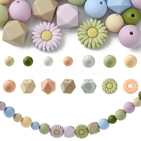 48Pcs 14 Styles Food Grade Eco-Friendly Silicone Focal Beads DIY-YW0008-83B-1