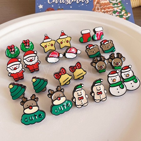 Christmas Theme Resin Stud Earrings EJEW-C170-01-1