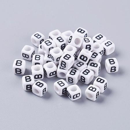 6MM Letter B Cube Acrylic Beads X-PL37C9308-B-1