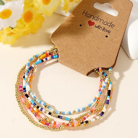 5Pcs Chic Handmade Rainbow Color Glass Seed Beaded Summer Stretch Bracelet Sets ZO8198-1-1