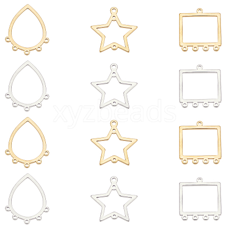 DICOSMETIC 36Pcs 6 Style Star & Rectangle & Teardrop 201 Stainless Steel Chandelier Components Links STAS-DC0003-82-1