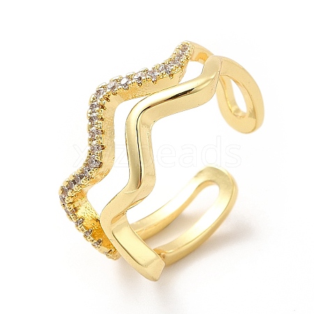 Clear Cubic Zirconia Wave Open Cuff Ring KK-H439-10G-1