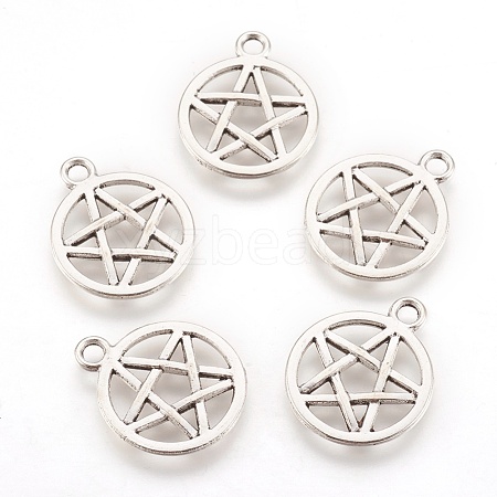 Tibetan Style Alloy Flat Round with Star Charms TIBEP-5248-AS-LF-1