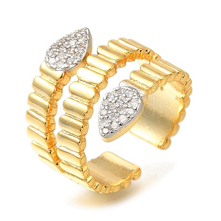 Rack Plating Brass Micro Pave Cubic Zirconia Open Cuff Rings for Women RJEW-M022-18G-1