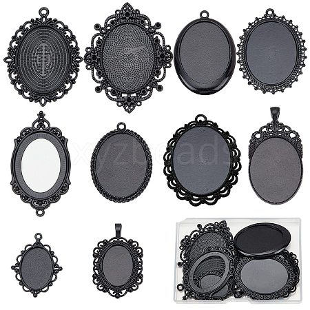 10Pcs 10 Styles Oval Alloy Pendants Cabochon Settings FIND-SC0009-96-1