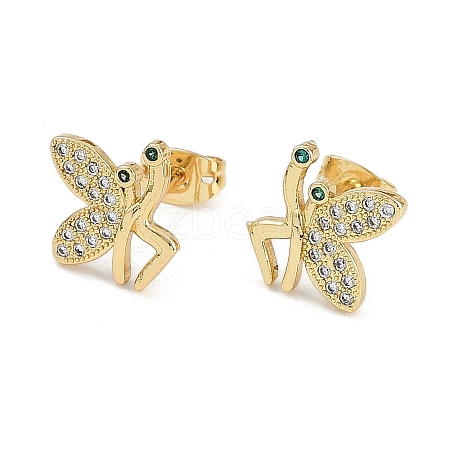 Brass Micro Pave Clear Cubic Zirconia Stud Earrings for Women EJEW-U030-03G-04-1