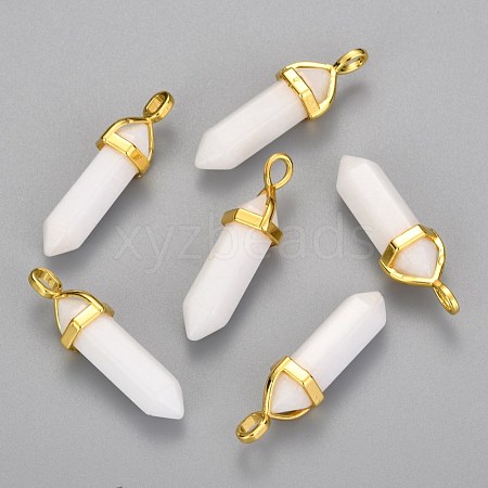 Natural White Jade Bullet Double Terminated Pointed Pendants X-G-G902-B24-1