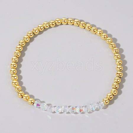 Colorful Birthstone Faceted Bicone & Brass Beaded Stretch Bracelets for Women RJ7989-6-1