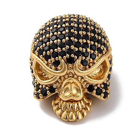 Skull Shape Rack Plating Brass with Cubic Zirconia Beads KK-S406-14G-1