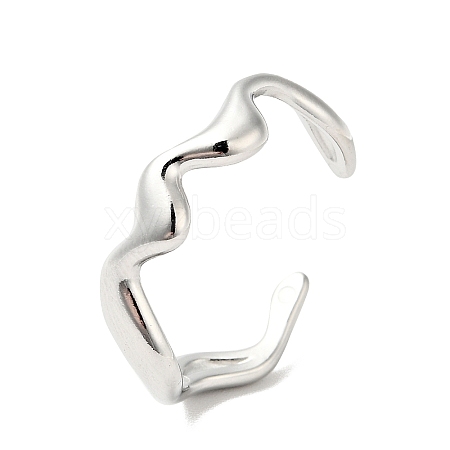 Non-Tarnish 304 Stainless Steel Wave Open Cuff Ring for Women RJEW-C040-02P-1