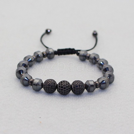 Black Gallstone Brass Micro Pave Zirconia Mesh Bead Woven bracelets for men WN1133-2-1