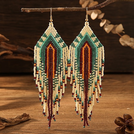 Bohemian Style Geometric Glass Seed Bead Tassel Dangle Earrings for Women FE2492-1-1