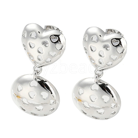 Hollow Heart Brass Dangle Stud Earrings EJEW-Q785-15P-1