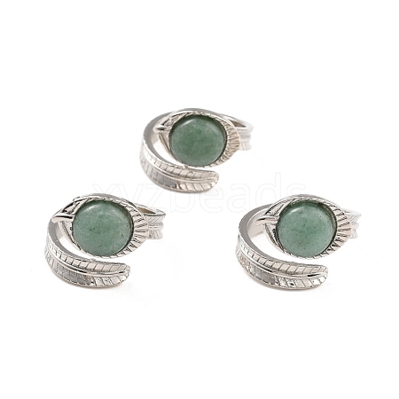 Oval Natural Green Aventurine Cuff Ring RJEW-I079-01B-1