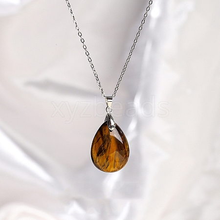 Natural Tiger Eye Teardrop Pendant Necklaces PW-WG17918-05-1