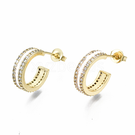 Semicircular Brass Micro Pave Clear Cubic Zirconia Half Hoop Earrings EJEW-T046-21E-NF-1