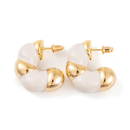 C-Shaped Brass Enamel Stud Earrings for Women EJEW-G391-19G-04-1