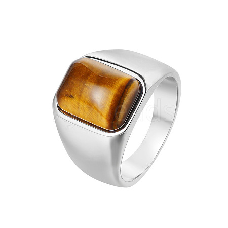 Rectangle Natural Tiger Eye Finger Ring FIND-PW0021-07D-01-1