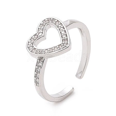 Clear Cubic Zirconia Hollow Out Heart Open Cuff Ring RJEW-I094-03P-1