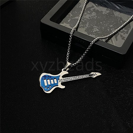 201 Stainless Steel Guitar Pendant Box Chain Necklaces NJEW-R001-06P-01-1