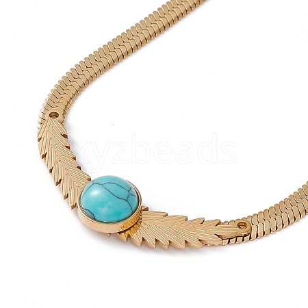 Synthetic Turquoise Pendant Necklace with 304 Stainless Steel Herringbone Chains NJEW-P269-06A-G-1