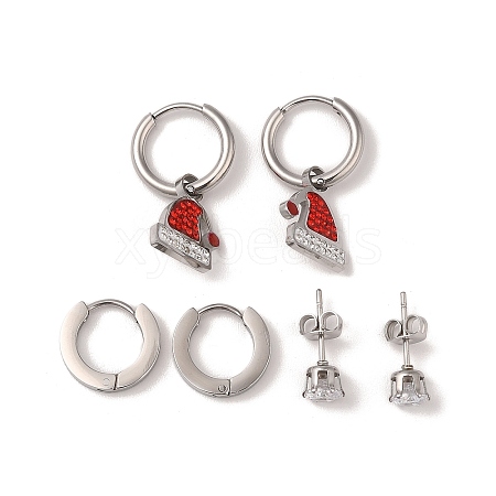 3 Pairs 3 Styles Christmas 304 Stainless Steel Hoop & Studs Earrings Set for Women EJEW-K279-11A-P-1