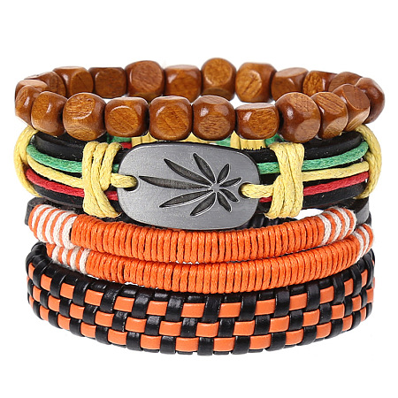 4Pcs Retro Cattlehide Leather Cord Multi-strand Bracelets for Men WGE7990-28-1