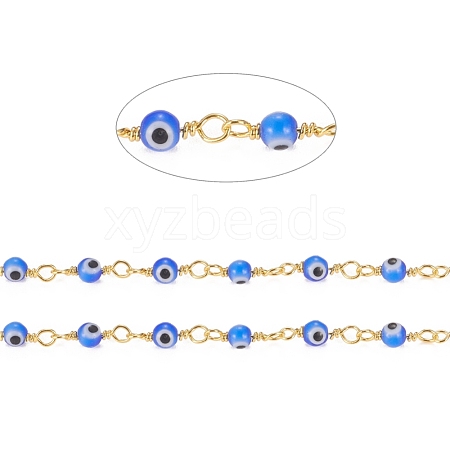 3.28 Feet Handmade Evil Eye Lampwork Round Beaded Chains X-CHC-G009-A-G05-1