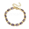Rectangle Brass Pave Cubic Zirconia Link Chain Bracelets for Women BJEW-P385-05G-04-1