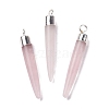 Natural Rose Quartz Brass Pendants G-B025-02P-06-1