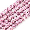 Handmade Flower Printed Porcelain Ceramic Beads Strands PORC-M005-6mm-03-1