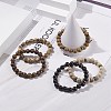 Natural Wood Round Beaded Stretch Bracelet with Synthetic Hematite BJEW-JB08154-2