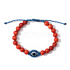 Synthetic Coral Evil Eye Braided Beaded Bracelets PW-WGB8668-07-1