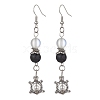 Natural Lava Rock Round Beaded Dangle Earrings EJEW-JE05476-4