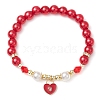 2Pcs Valentine's Day Theme Acrylic Pearl Round Beaded Stretch Bracelets BJEW-JB11422-3