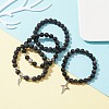4Pcs 4 Style Natural Silver Obsidian & Lava Rock Stretch Bracelets Set BJEW-JB09480-2