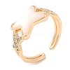 Natural Shell Criss Cross Open Cuff Ring with Cubic Zirconia RJEW-G288-05G-1