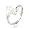 Natural Shell Heart Open Cuff Ring with Clear Cubic Zirconia RJEW-N039-09P-1