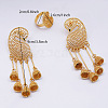 Hollow Flower Alloy Stud Dangle Earrings & Cuff Rings Sets for Women FS-WG1AAB0-01-4