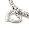 304 Stainless Steel Heart Charm Bracelet with 201 Stainless Steel Round Beads for Women BJEW-B057-12P-2