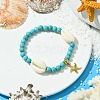 6mm Round Synthetic Turquoise & Natural Shell Beaded Stretch Bracelets BJEW-JB10579-2