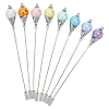 8Pcs Brass & Opaque Acrylic Round Beads Brooches JEWB-GO00004-1