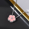 304 Stainless Steel Pink Enamel 5-Petal Flower Pendant Necklaces for Women NJEW-U032-17P-02-2