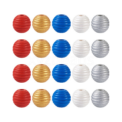 50Pcs 5 Styles Painted Natural Wood Beehive European Beads WOOD-FW0001-01-1