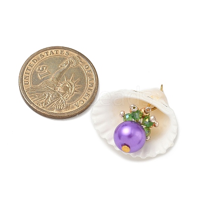 Natural Shell & Round Glass Pendants PALLOY-MZ00912-02-1