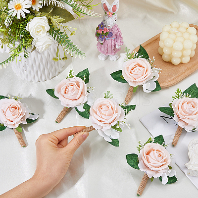 6Pcs Cloth Artificial Flower Boutonniere JEWB-FH0002-78-1